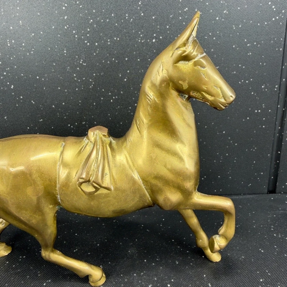 Vintage Brass Trotting Horse Figurine Heavy Equestrian Decor 10.5 Inch Figure